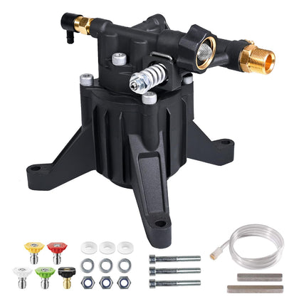 YAMATIC vertical pump front view showing compact replacement for pressure washers