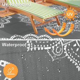Yamaziot lightweight outdoor rug that folds compactly for storage and transport.