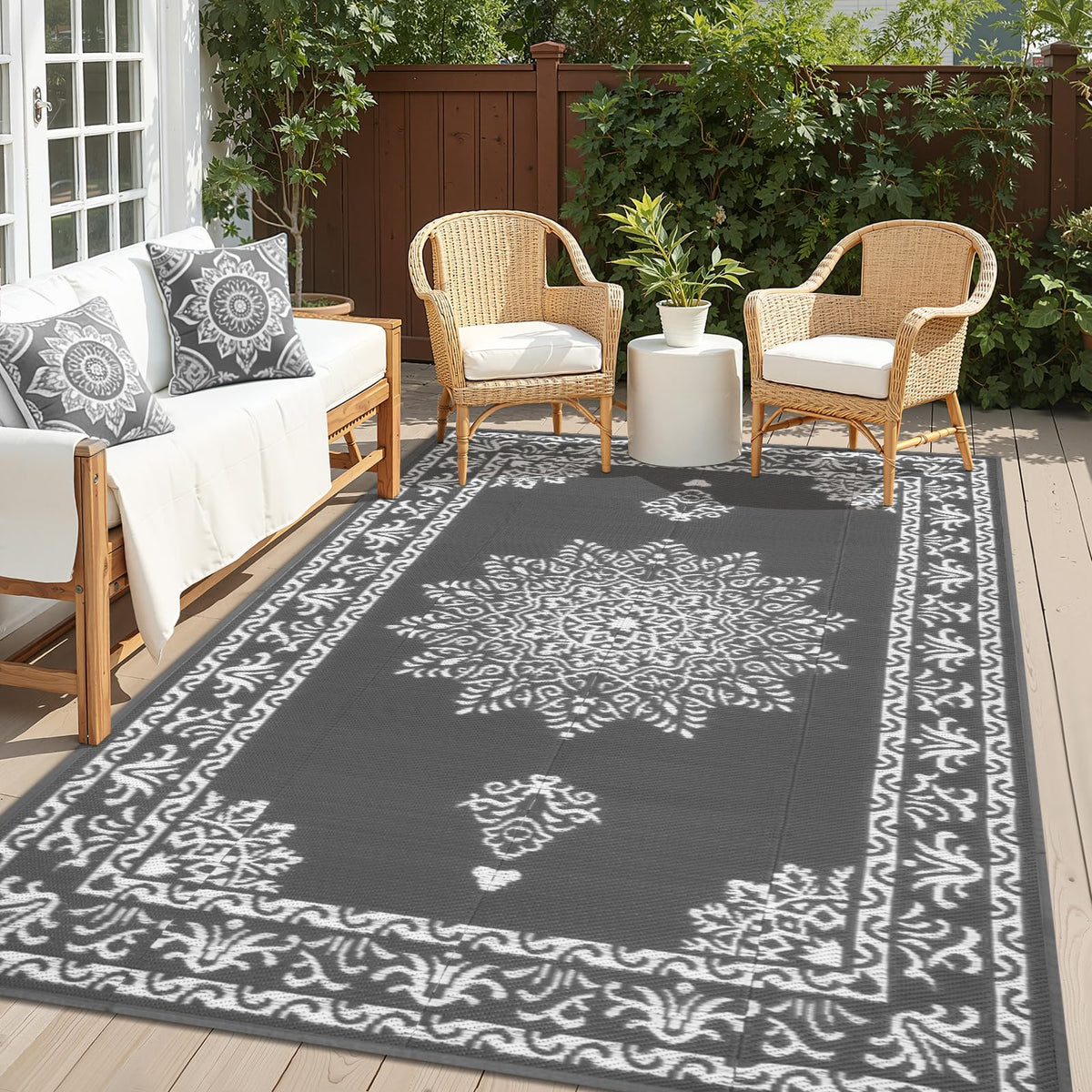 Yamaziot outdoor rug 5x8 ft front view enhances patio décor with reversible style
