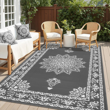 Yamaziot outdoor rug 5x8 ft front view enhances patio décor with reversible style