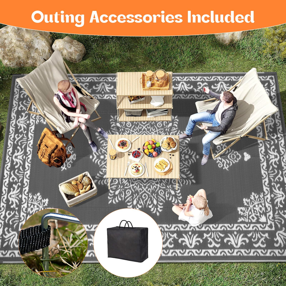 Yamaziot outdoor rug storage bag demonstrates portable setup for travel