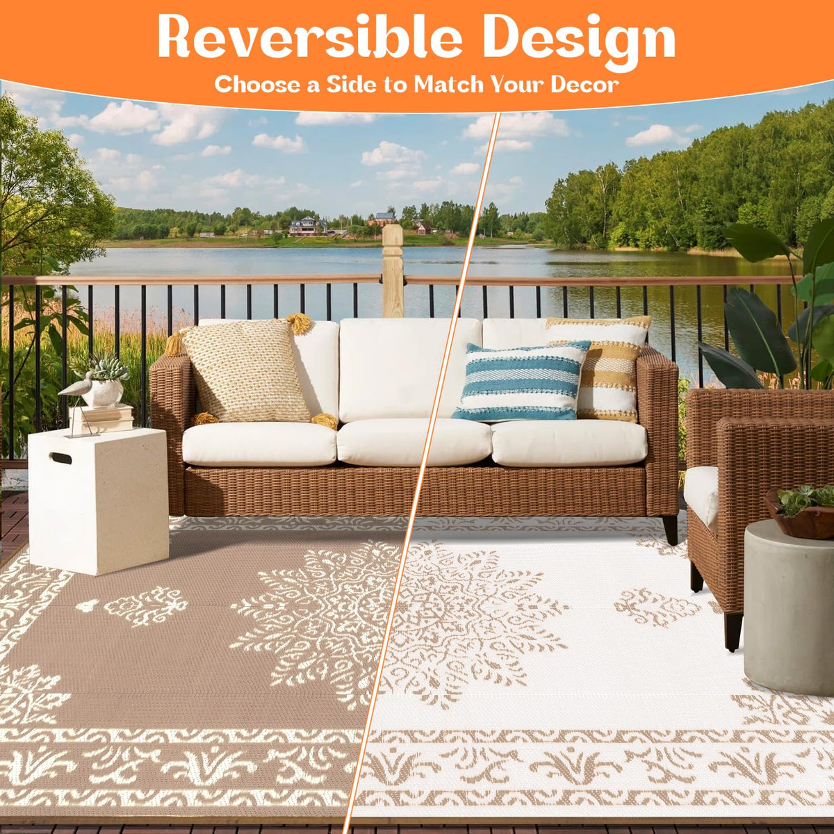 Yamaziot reversible outdoor rug two-sided pattern for quick decor refresh