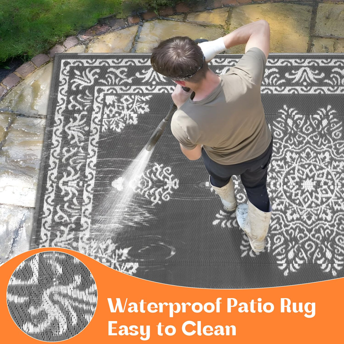 Yamaziot outdoor rug waterproof and dirt resistant for clean decks