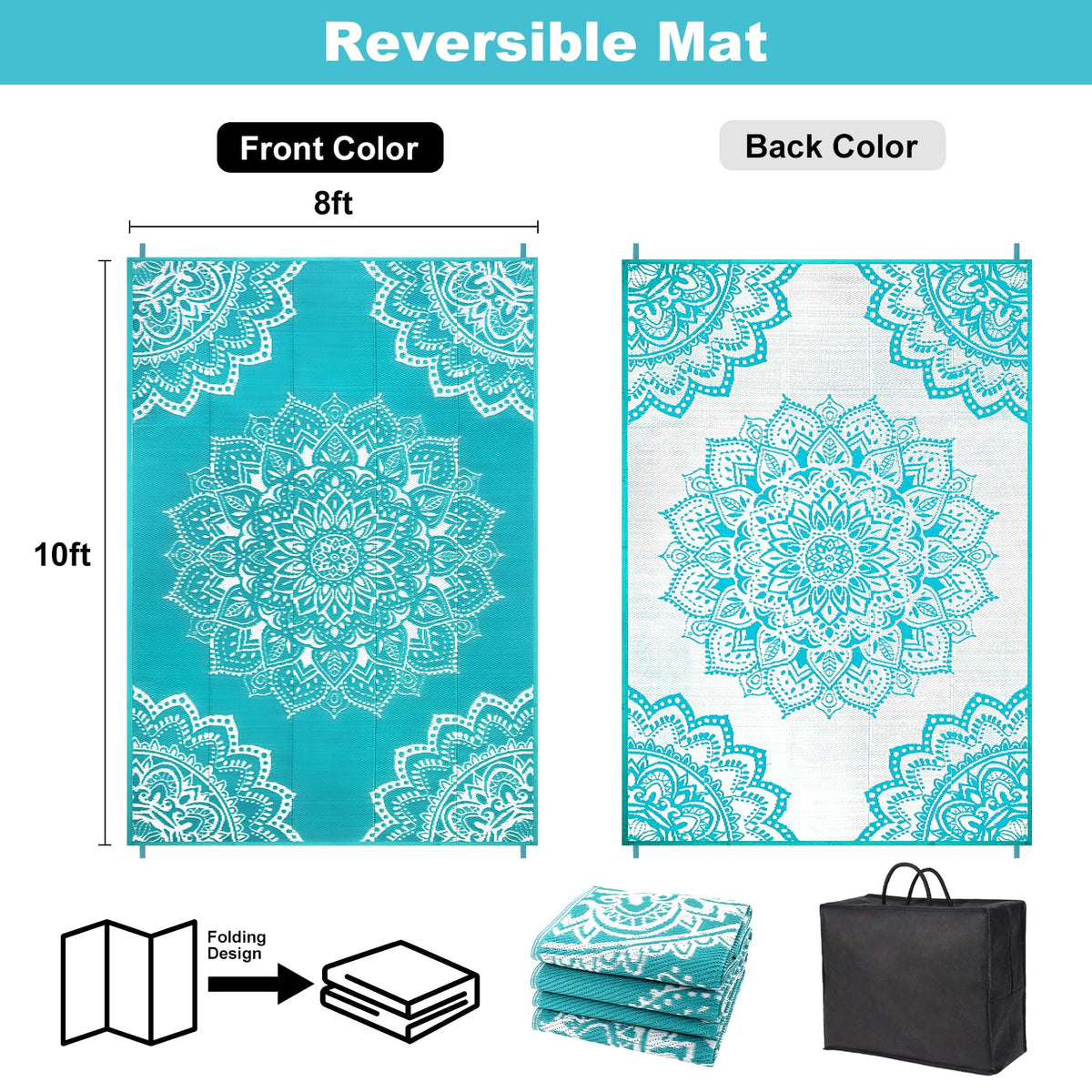 Yamaziot reversible rug blue side, doubles styling options.