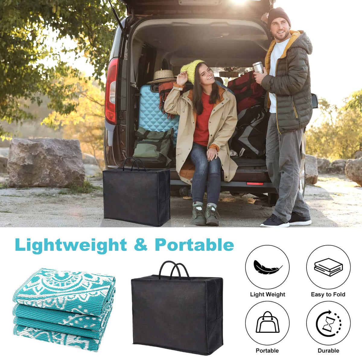 Yamaziot stakes and carrying bag included for 8x10 blue rug.