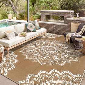 Yamaziot waterproof outdoor rug 8x10 brown, reversible for two looks on patios