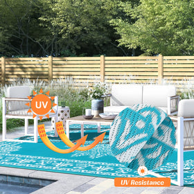 Yamaziot waterproof rug on deck resists spills and mess.