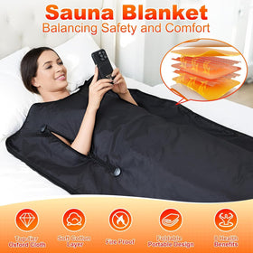 yamxun foldable sauna blanket shown with carry bag for easy storage.