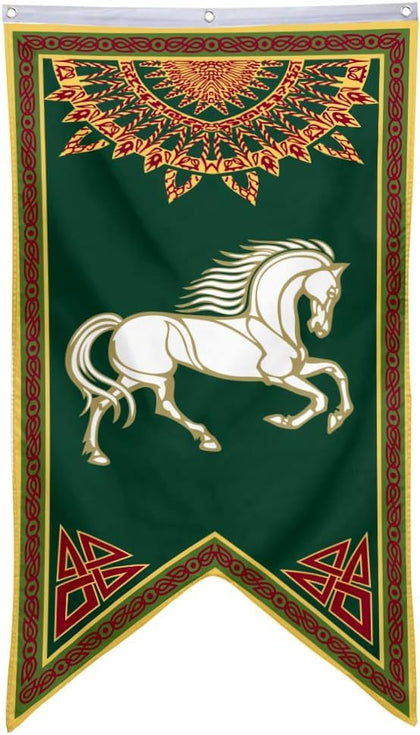 Yanbooch Lotr Rohan banner flag, front view, enhances wall decor with iconic fantasy flair