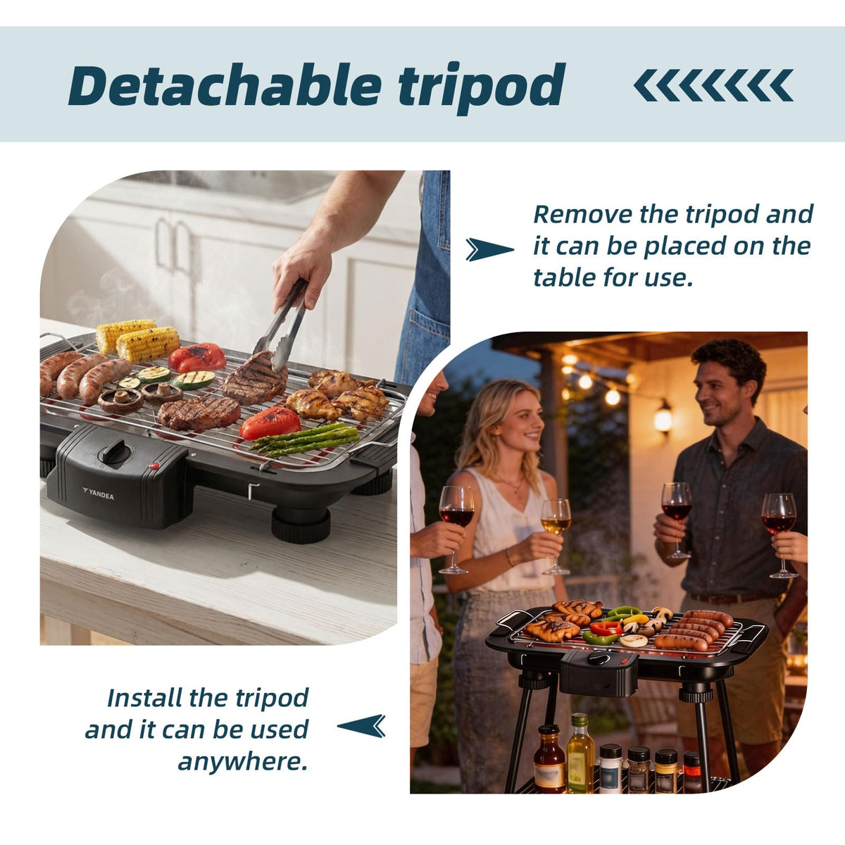 YANDEA YD301 detachable stand enables easy tabletop grilling