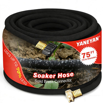 Yaneyan 75 ft soaker hose with brass connector for leak-free setup