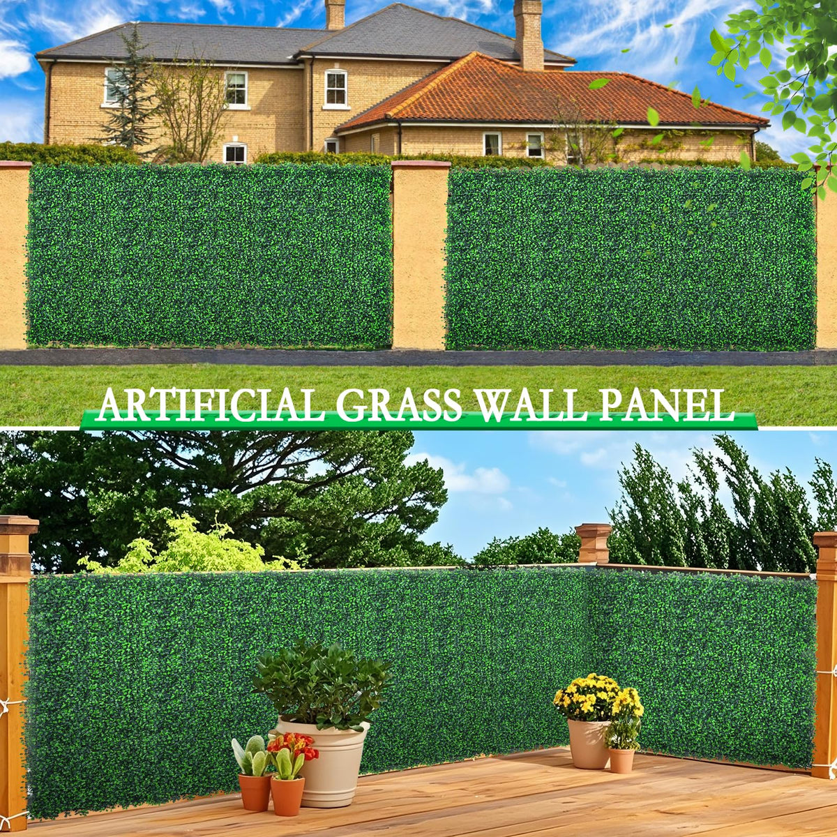 Yangrass Boxwood Roll Panel sun-resistant finish withstands sunlight and weather.