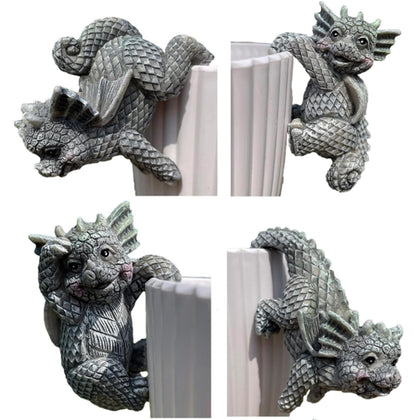YANGYIXIN dragon statue hanging on planter edge adds playful outdoors charm.