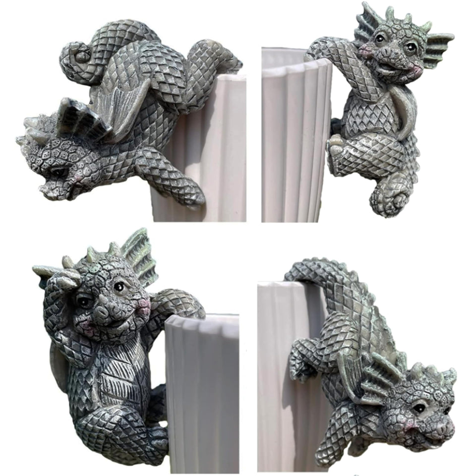 YANGYIXIN dragon statue hanging on planter edge adds playful outdoors charm.