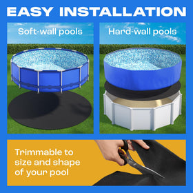Yankee Pool Pillow sits on grass to shield against sharp objects before installing the liner.