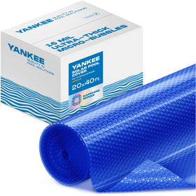 Yankee Pool Pillow rectangular solar cover on 20x40 ft pool draws heat for warmer water