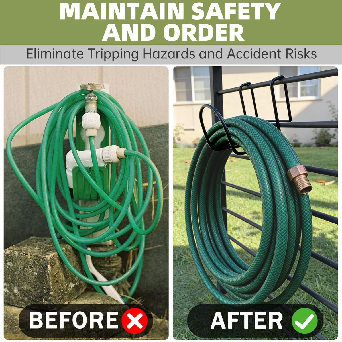 Yantuo hose rack holds 50–100 ft hoses neatly for quick use.