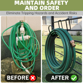 Yantuo hose rack holds 50–100 ft hoses neatly for quick use.