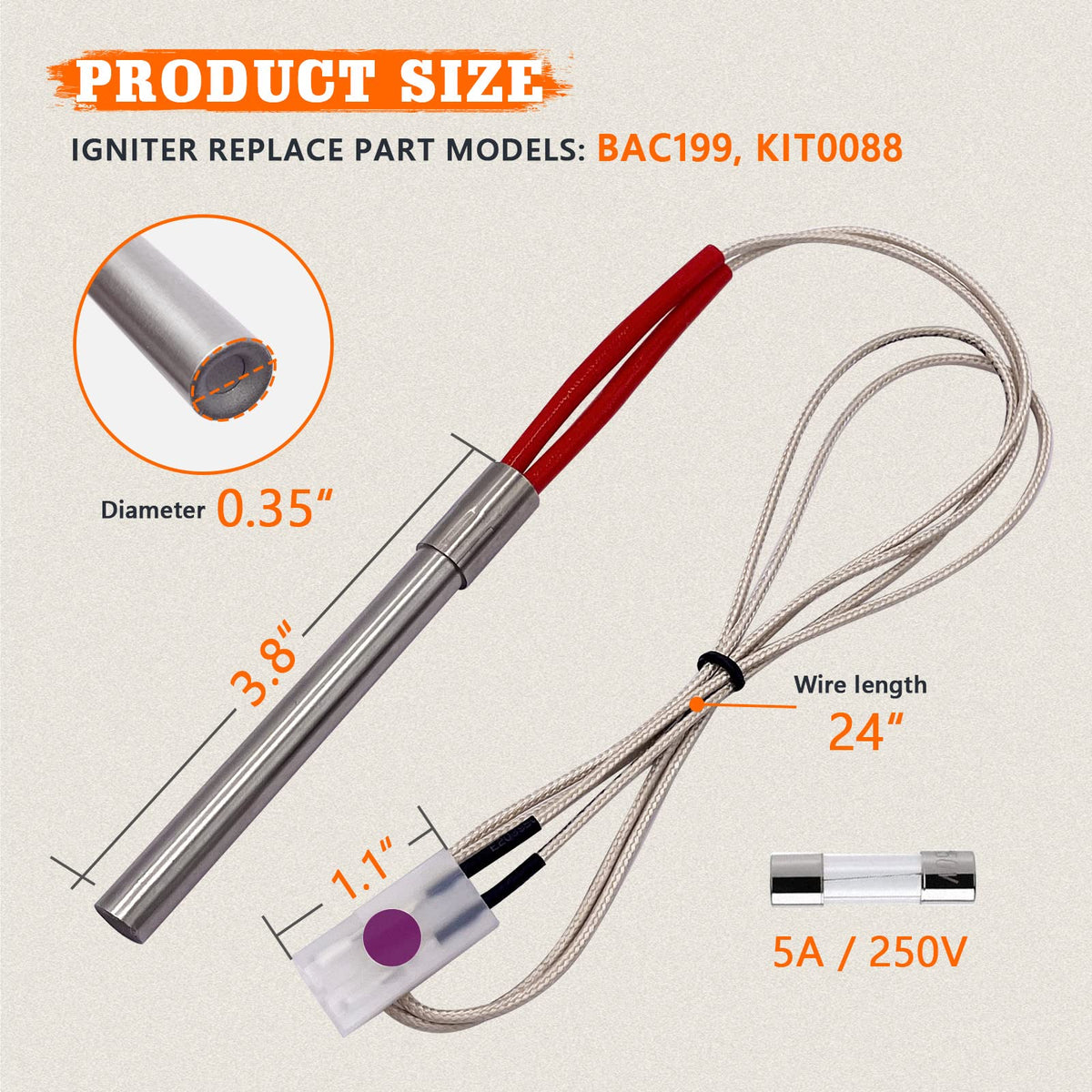 Close-up of YAOAWE igniter hot rod with 200W heating element
