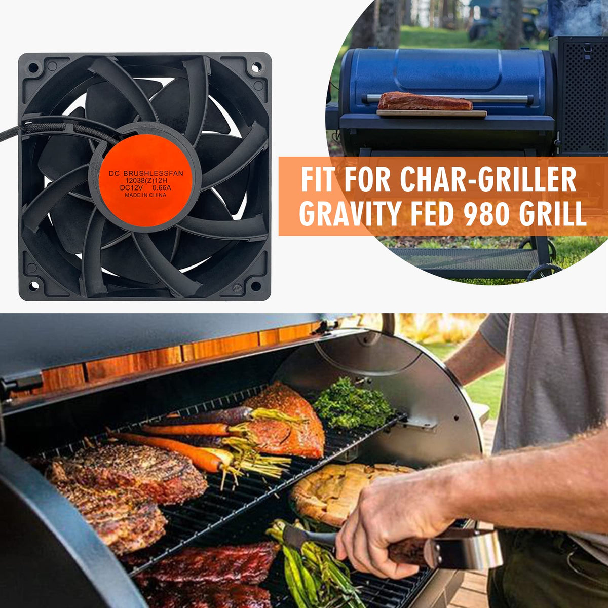 YAOAWE 120x120x38 mm fan dimensions for precise Char-Griller 980 fit