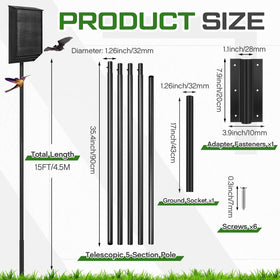 Yaocom adjustable five-section pole extending to 15 feet for flexible perch heights.