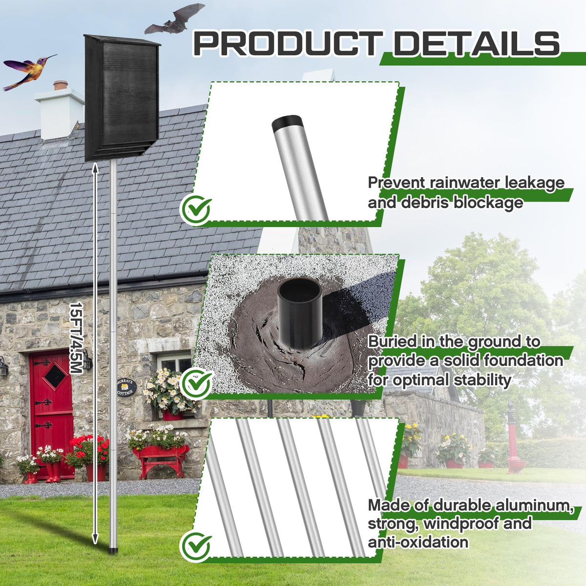 Yaocom bat house adapter top secures wooden houses firmly on the pole.