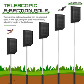 Five-section telescoping design lets you adjust height up to 15 feet.