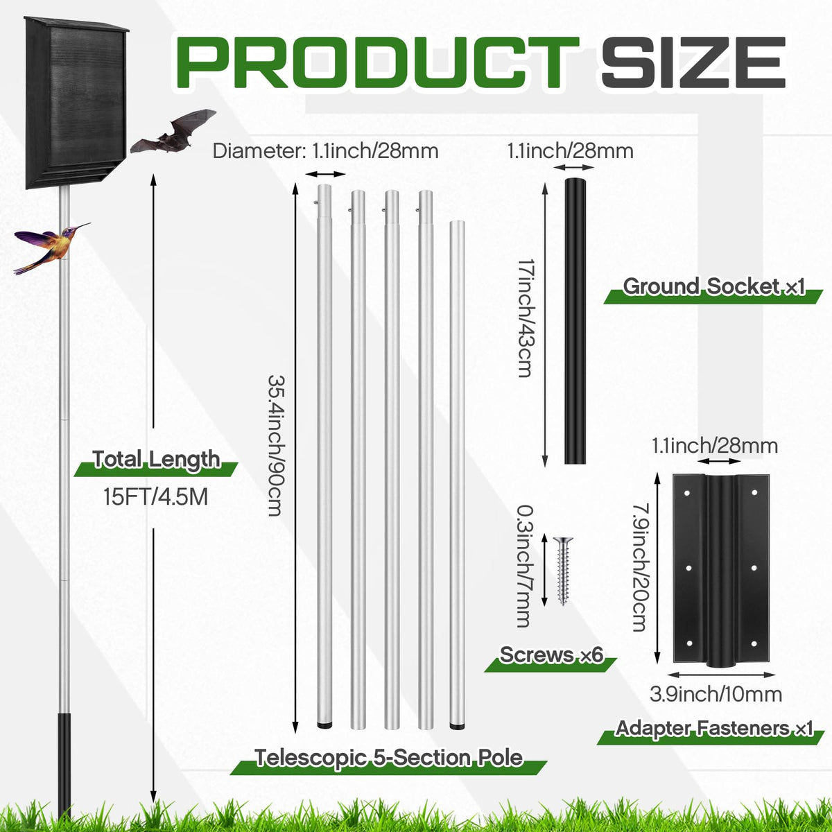 Yaocom ground socket provides stable anchoring for durable outdoor bird and bat housing.