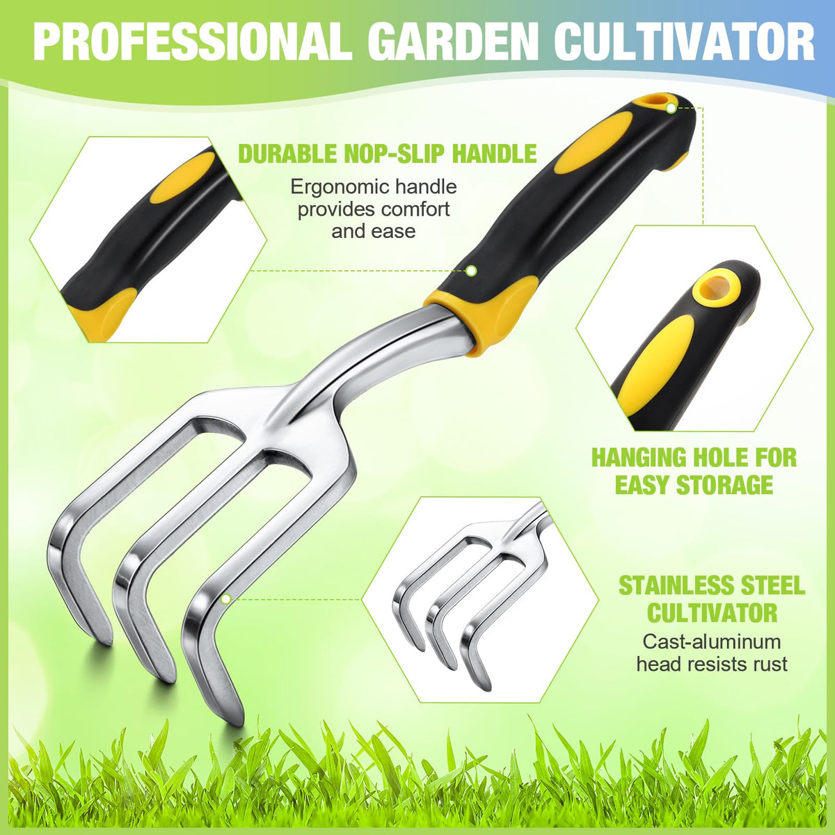 Yaocom lightweight 150g rake is easy to carry for on-the-go gardening.
