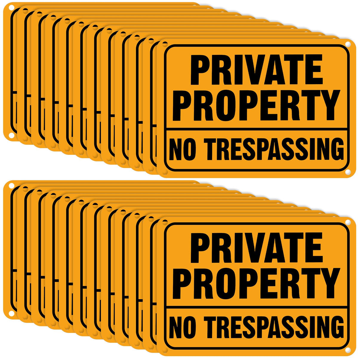 Yaocom no-trespassing sign 7x10in, yellow and black, clearly marks private property for outdoor visibility.