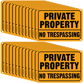 Yaocom no-trespassing sign 7x10in, yellow and black, clearly marks private property for outdoor visibility.