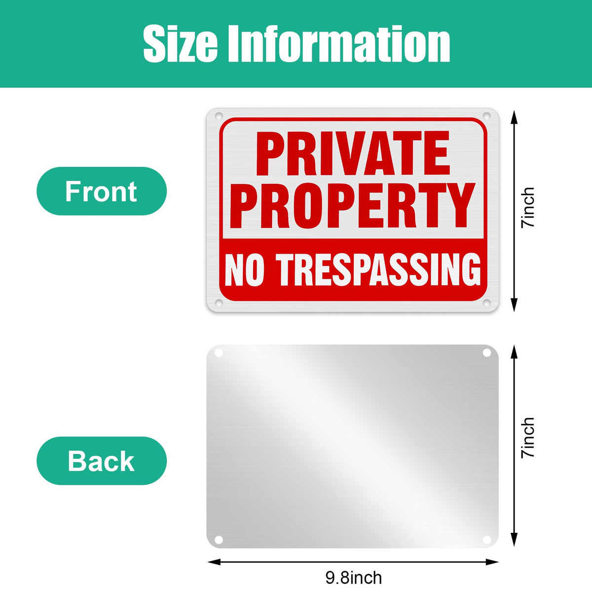Yaocom no trespassing sign, reflective aluminum, red and white, great for wall or fence mounting.