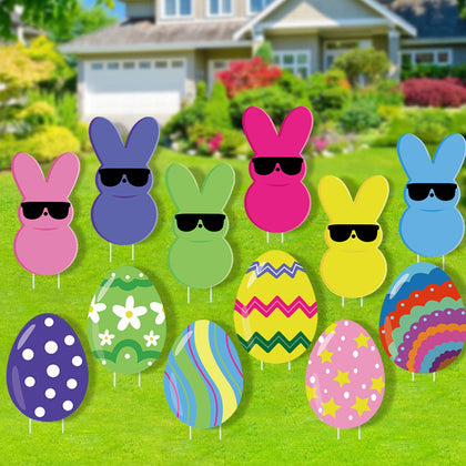 Yaofavo Easter bunny yard sign with six bunnies for bright lawn decor