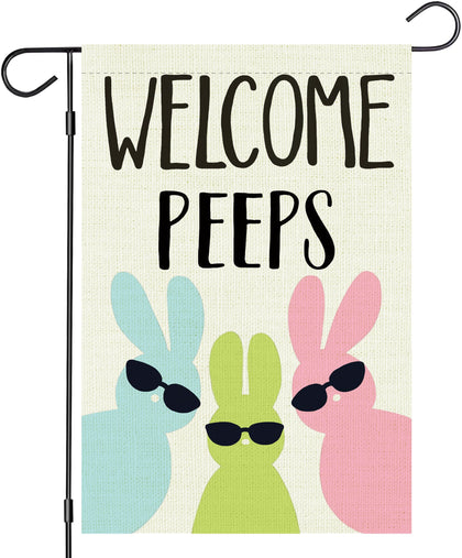Yaofavo Easter Peeps bunny welcome flag, double-sided visibility for cheerful curb appeal.