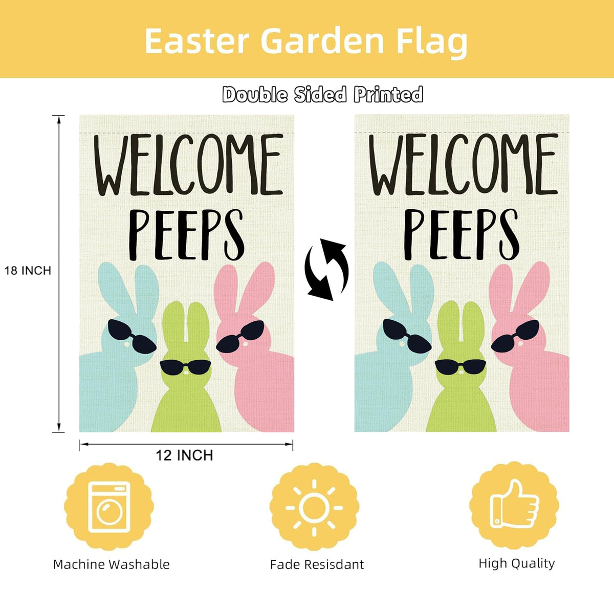 Yaofavo Easter Peeps burlap-inspired fabric flag adds rustic charm to outdoors.