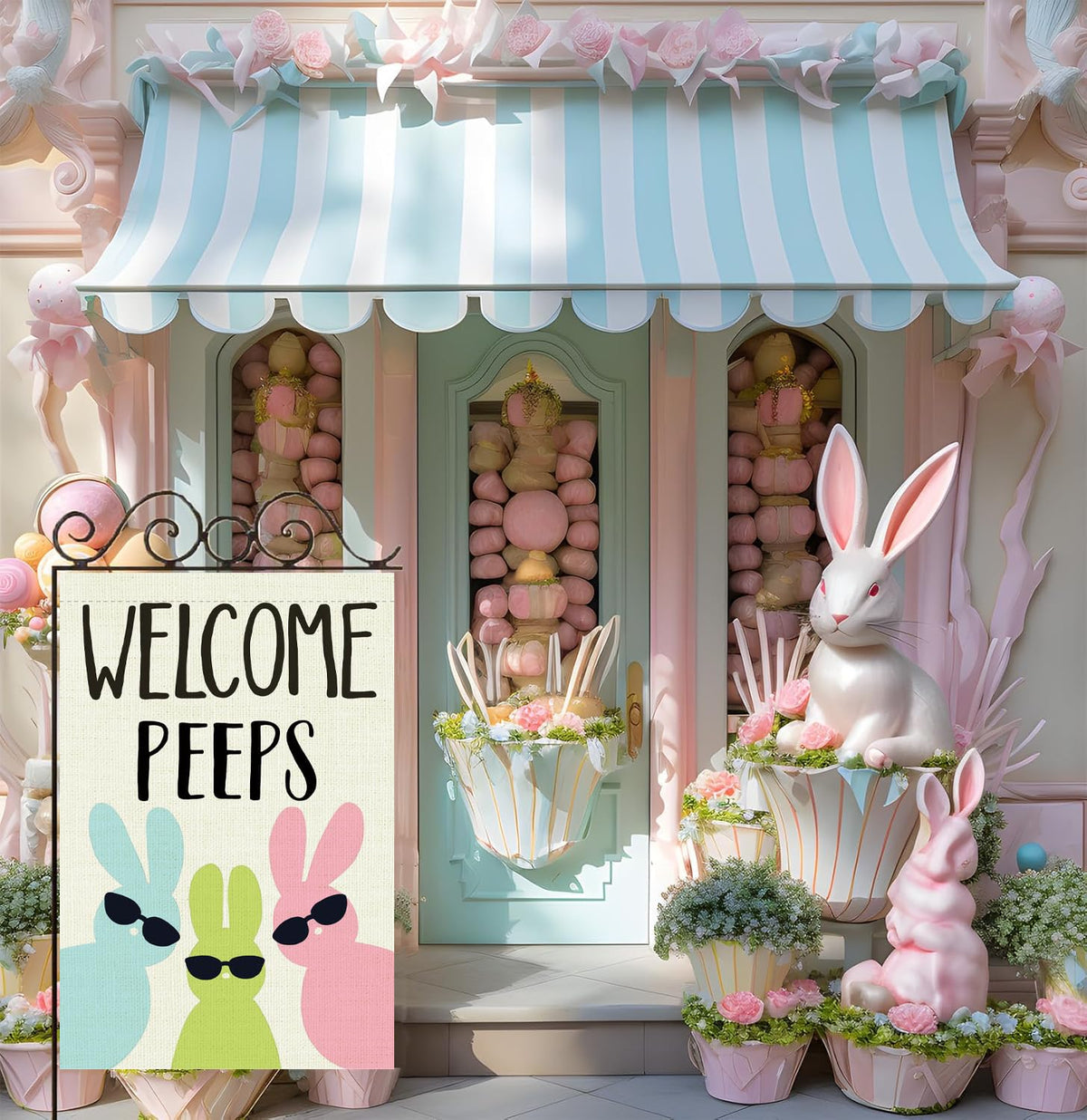 Yaofavo Easter Peeps top-sleeve flag, simple installation on any pole.