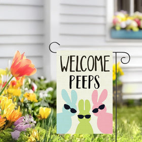 Yaofavo Easter Peeps 12x18 flag fits standard flag stands outdoors.