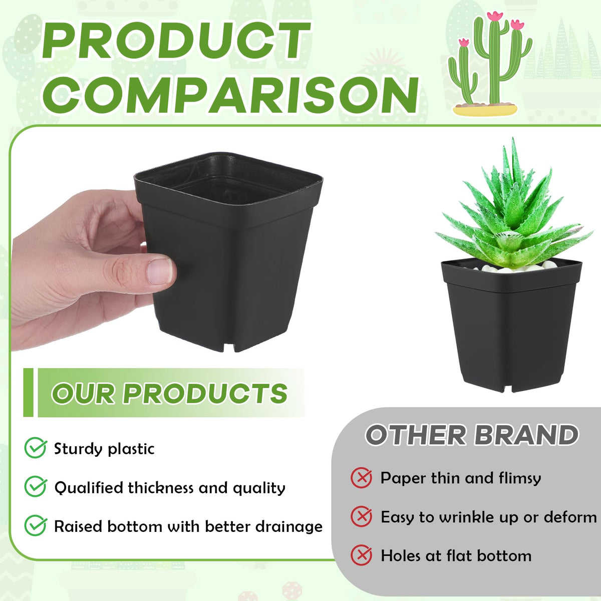 Yaomiao packaging and stackable 3-inch square nursery pots for space saving.