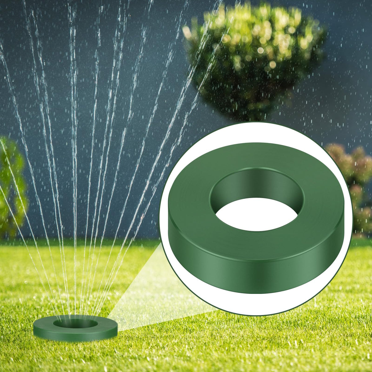 Yaomiao nylon guard reduces risk of car tires hitting sprinklers.