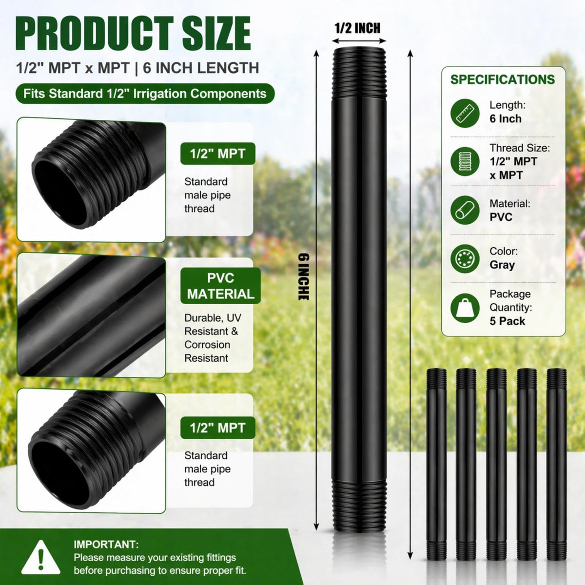 Yaomiao sprinkler riser extension 6-inch packaging highlights convenient 5-pack for replacements