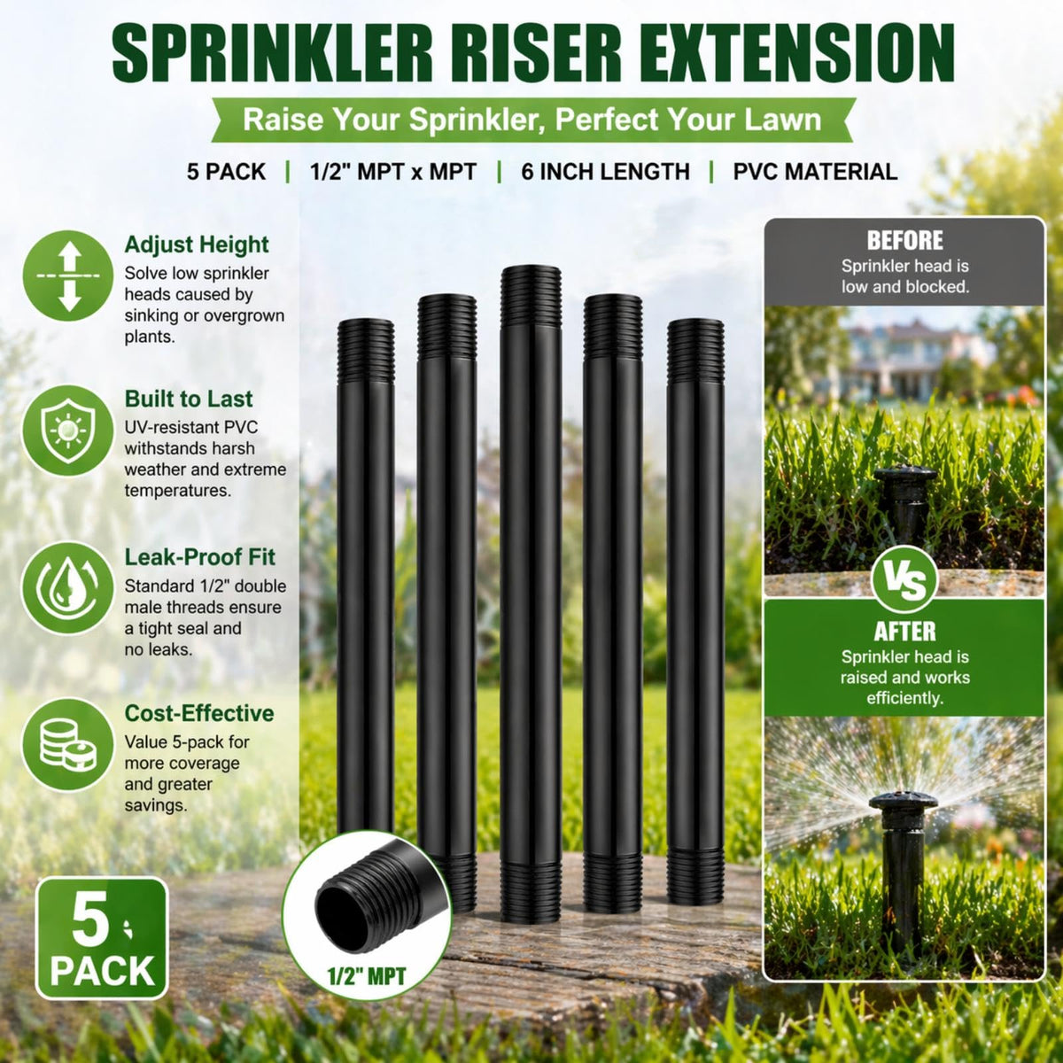 Yaomiao sprinkler riser extension 1/2-inch threaded connection enables reliable pipe extensions