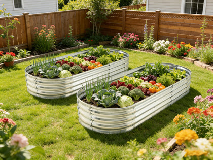Yararday raised garden bed: 6 ft by 2 ft elevated planter for vegetables in a sunny yard.
