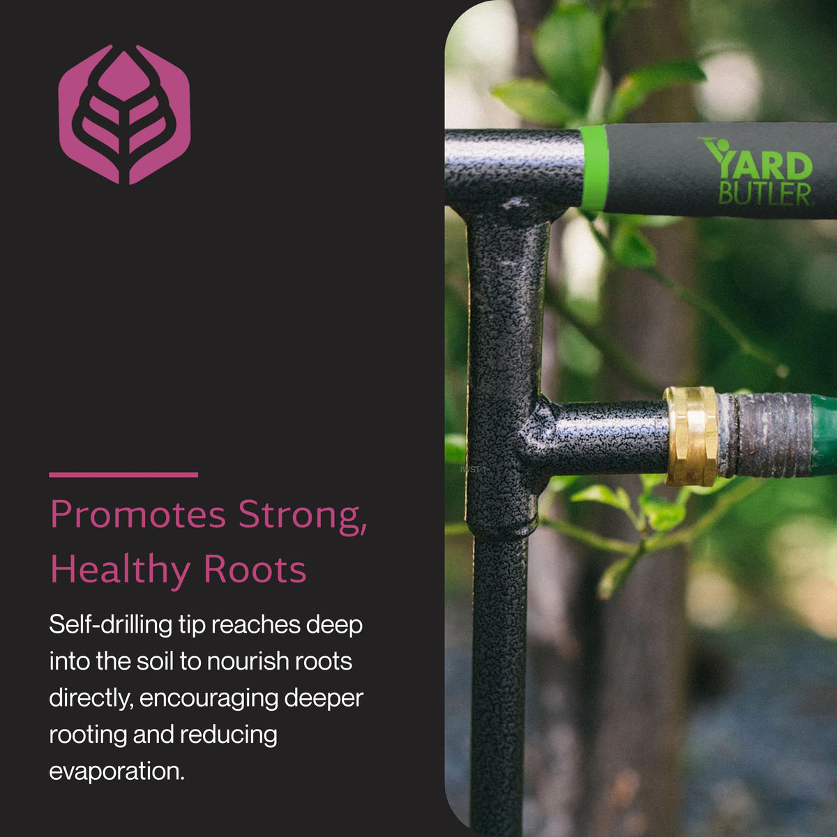 Yard Butler Deep Root Irrigator targets the root zone for efficient watering.