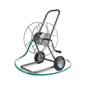 Yard Butler Hose Truck front view highlights durable steel construction for easy watering