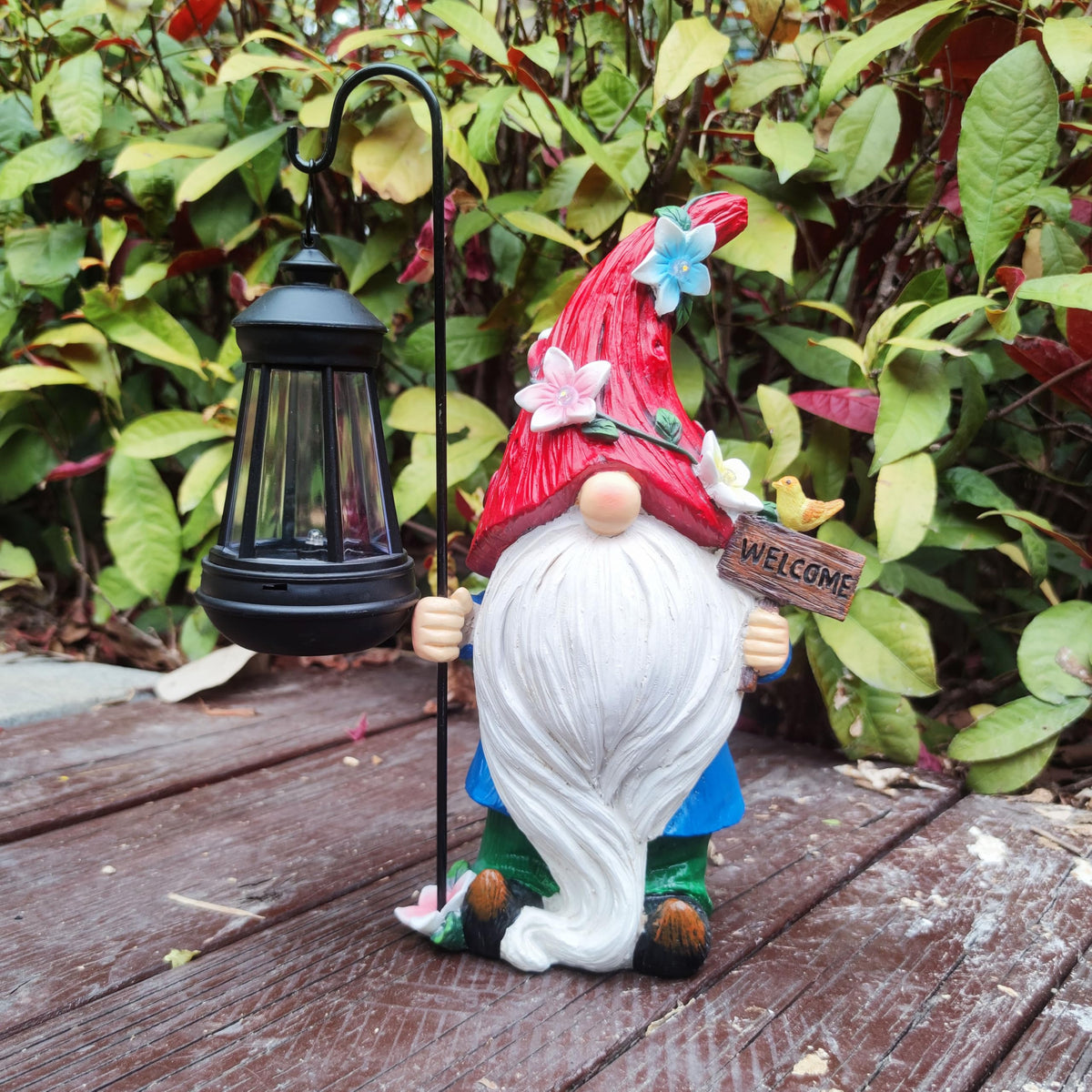 Yardancer gnome holding welcome card adds charm to entry