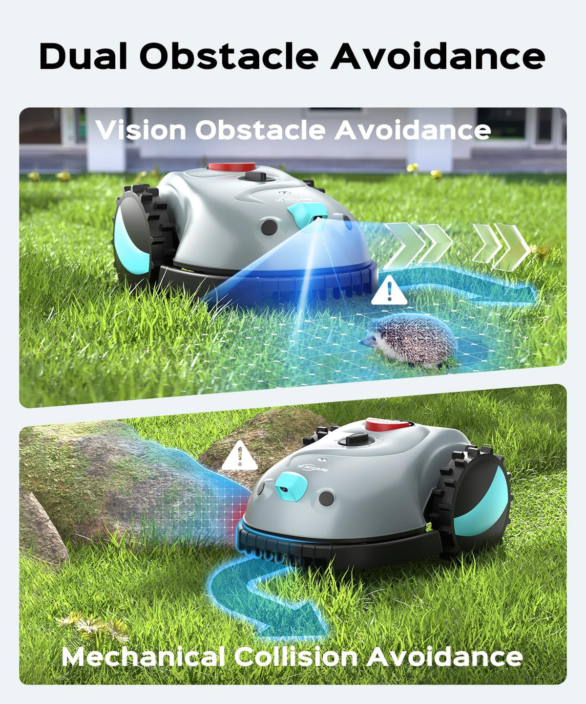 YARDCARE V100 obstacle detection protects garden features