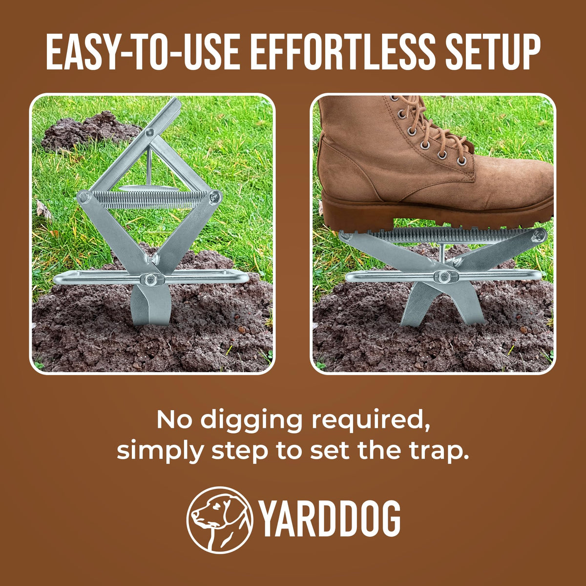 YARDDOG Mole Trap easy-installation guides quick setup near mole runs.