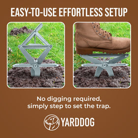 YARDDOG Mole Trap easy-installation guides quick setup near mole runs.