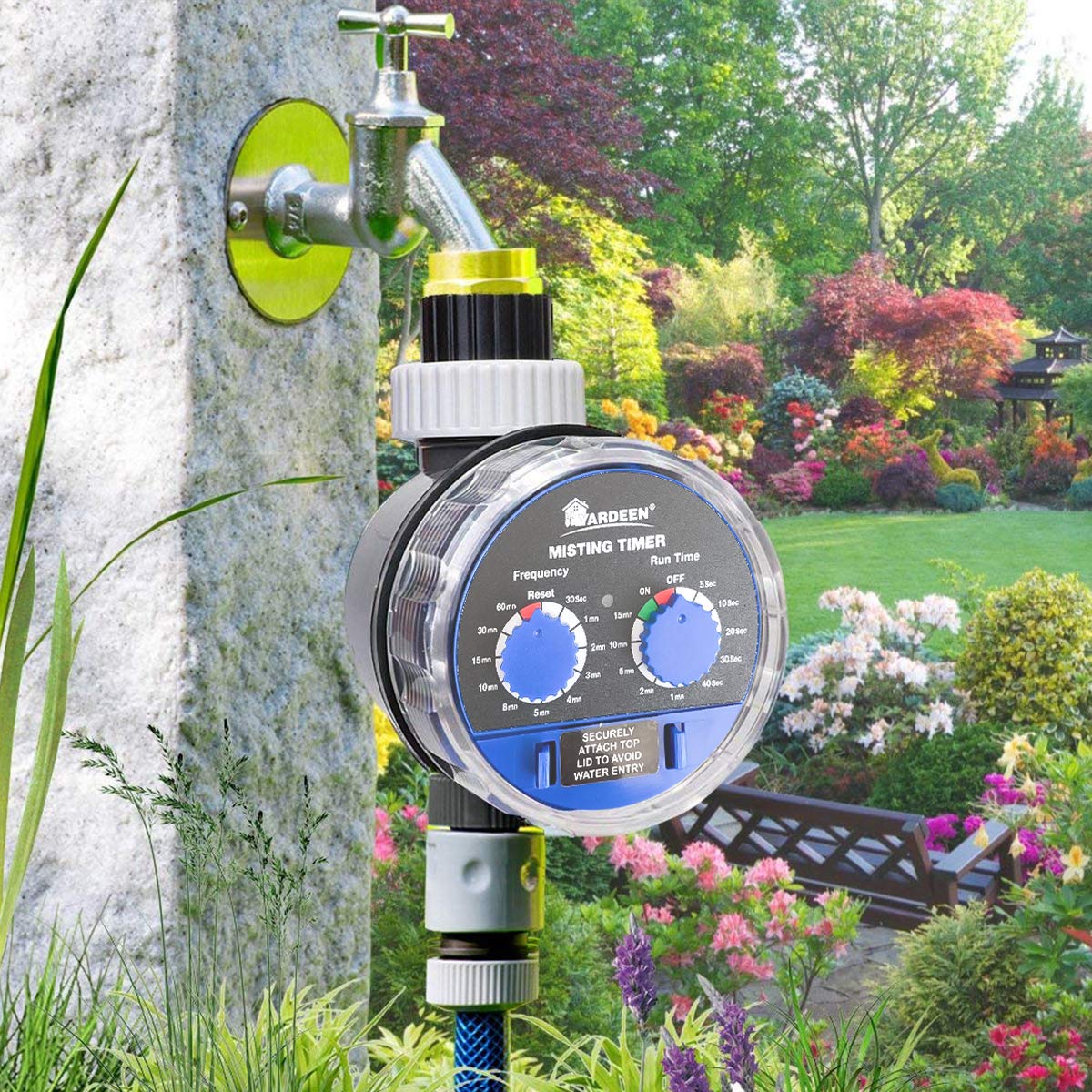 Yardeen misting valve setup provides gentle irrigation for plant cooling