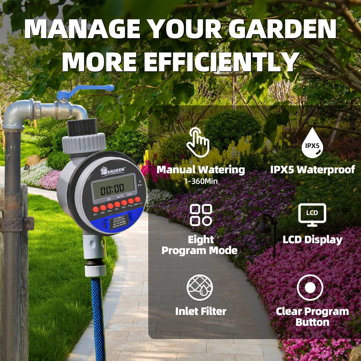 Yardeen outdoor timer with waterproof cover protects electronics during rain